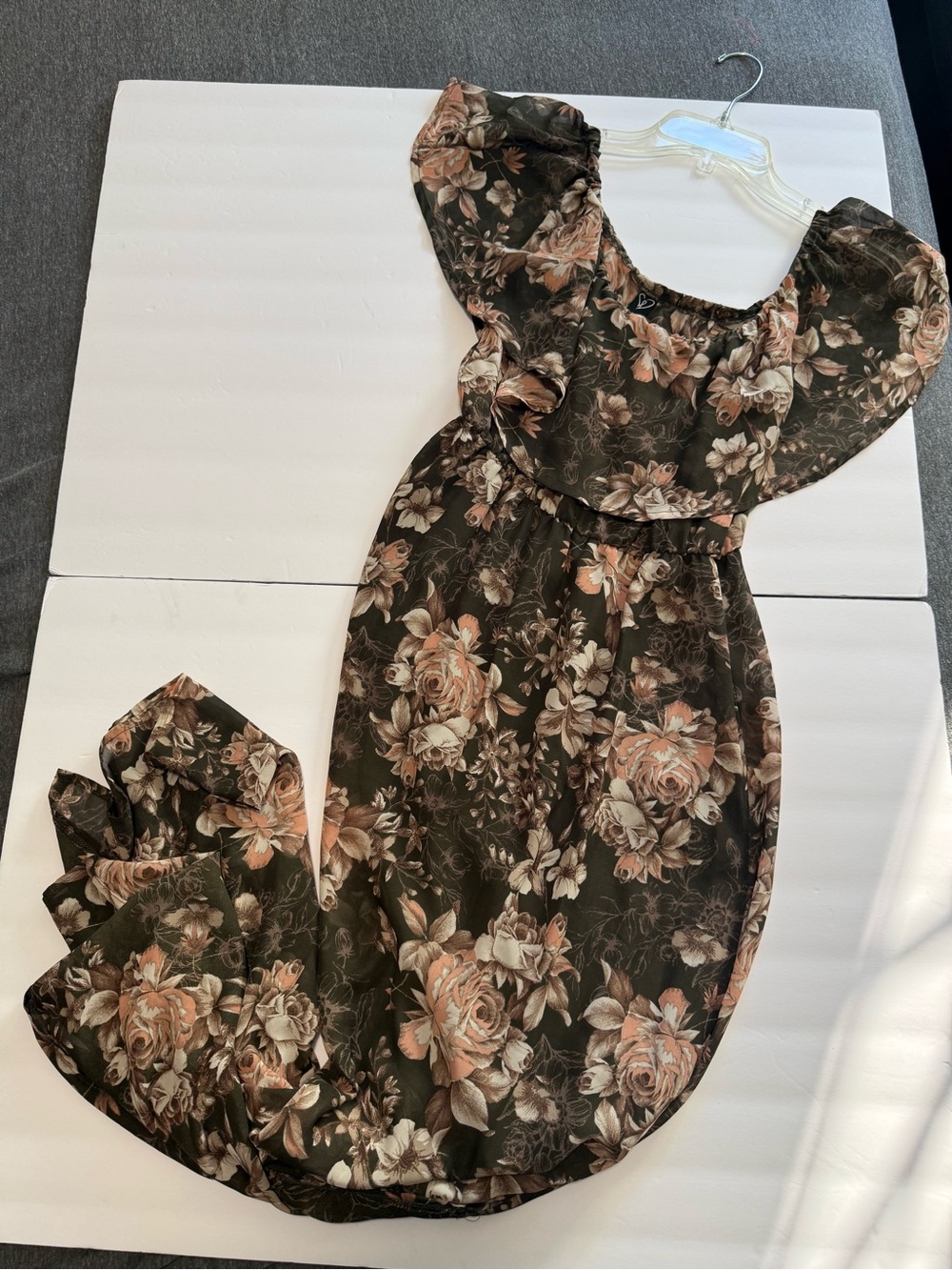 Windsor Olive Maxi Dress with Blush Floral Print
